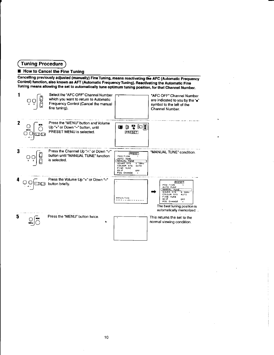 How to cancel the fine tuning, Tuning procedure | Panasonic TX21FJ50M User Manual | Page 10 / 22