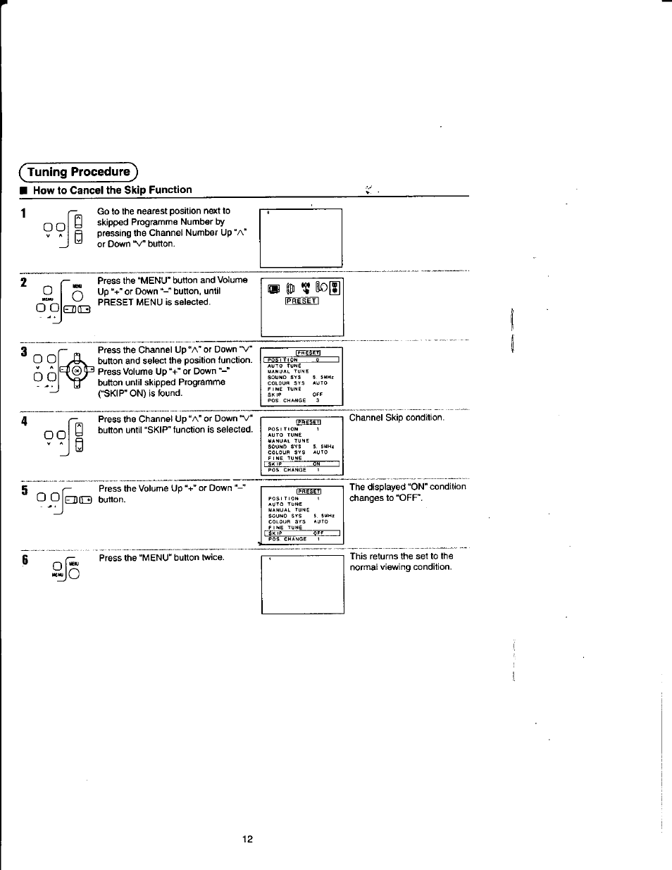 How to cancel the skip function g o, Tuning procedure | Panasonic TX21FJ50M User Manual | Page 12 / 22