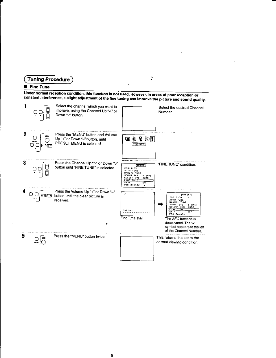 Tuning procedure | Panasonic TX21FJ50M User Manual | Page 9 / 22