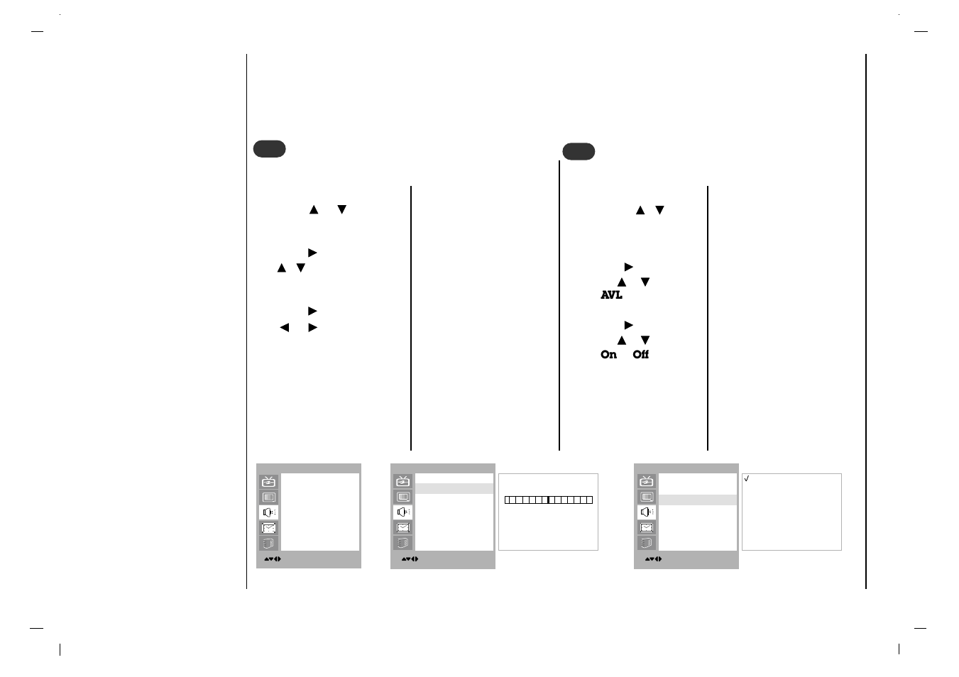 Sound adjustment, Avl (auto volume leveler), Balance | Rolsen RL-15X11 User Manual | Page 22 / 240