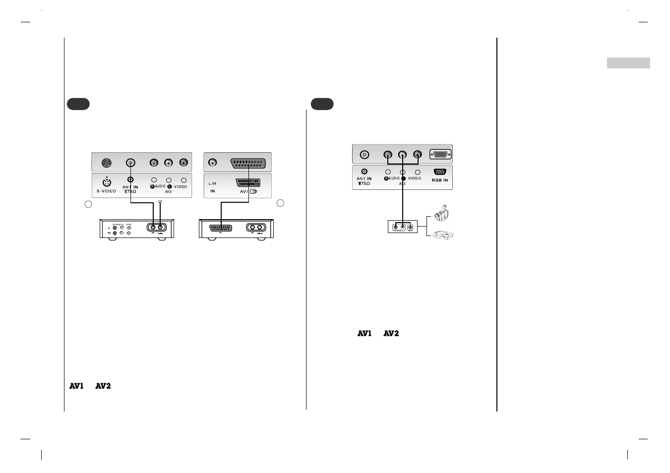 Connection to, External equipment, Rl audio video | Watching cable tv 3 3, Watching external av source 4 4 | Rolsen RL-15X11 User Manual | Page 9 / 240