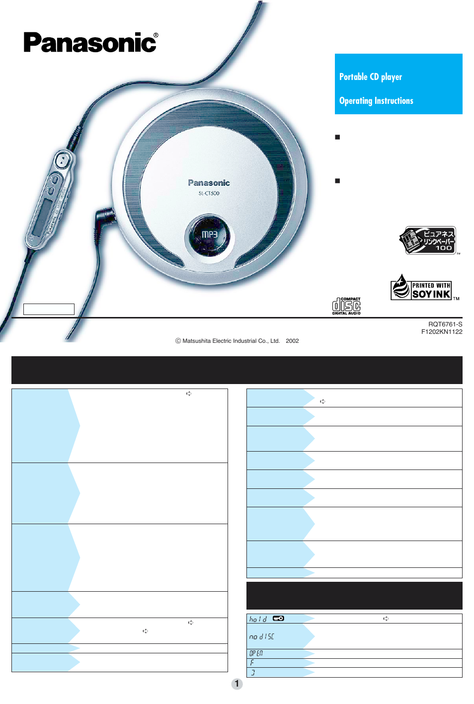 Panasonic SL-CT500 User Manual | 6 pages