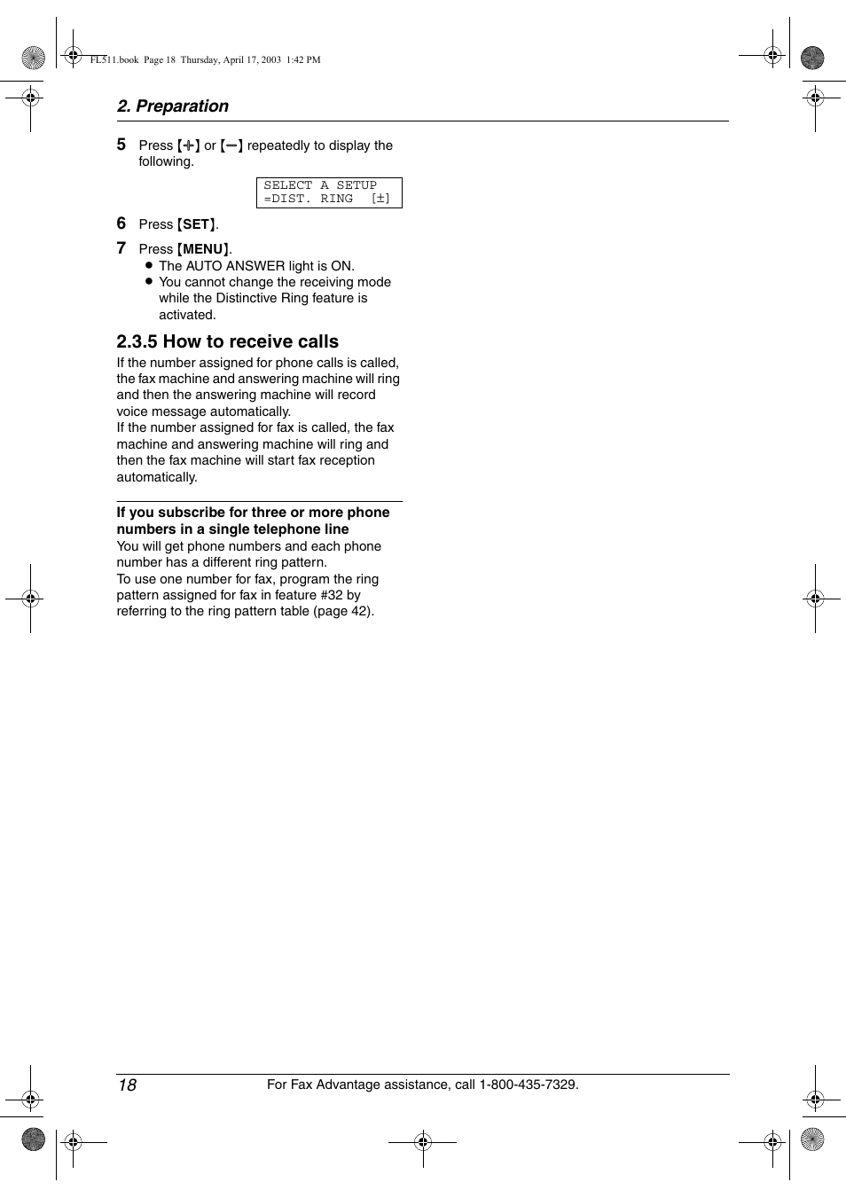 5 how to receive calls | Panasonic KX-FL511 User Manual | Page 20 / 82