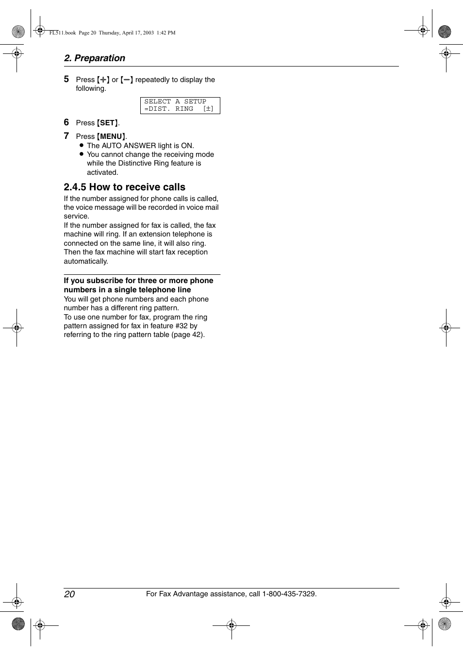 5 how to receive calls | Panasonic KX-FL511 User Manual | Page 22 / 82