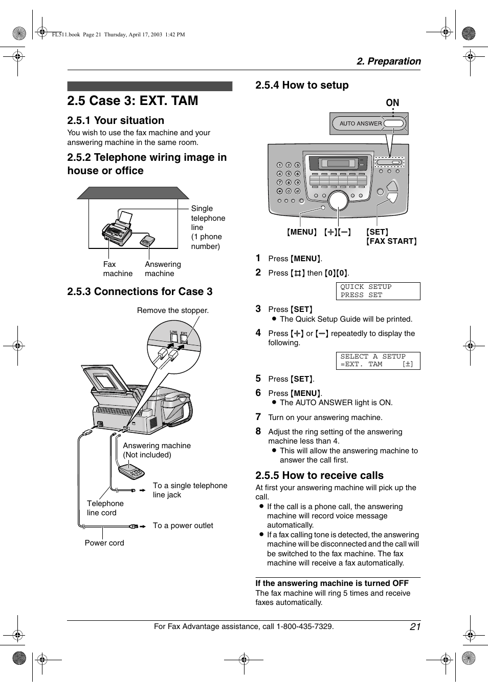 Case 3: ext. tam, 5 case 3: ext. tam, 1 your situation | 5 how to receive calls | Panasonic KX-FL511 User Manual | Page 23 / 82