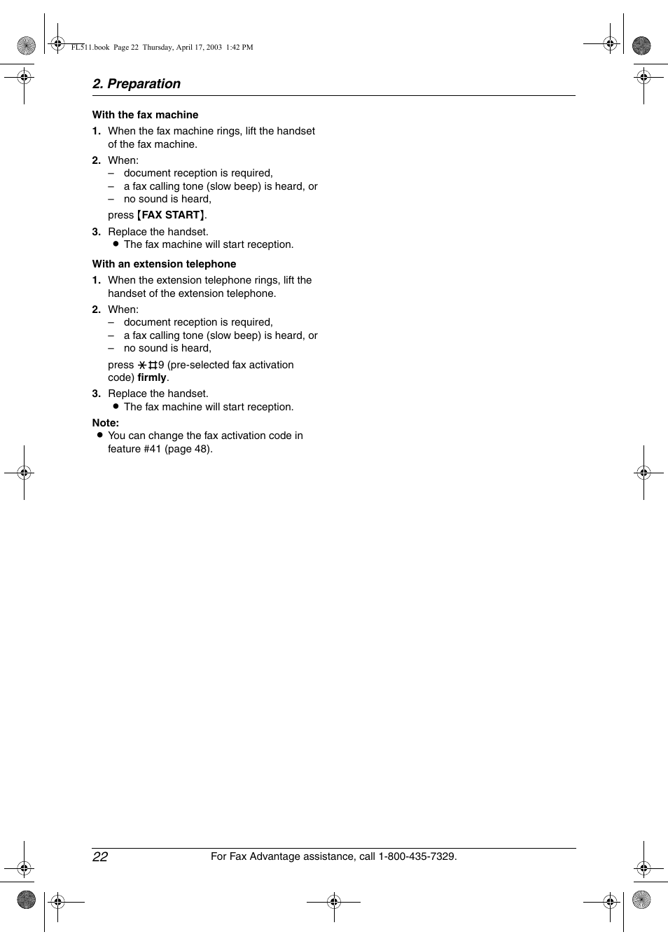 Preparation 22 | Panasonic KX-FL511 User Manual | Page 24 / 82