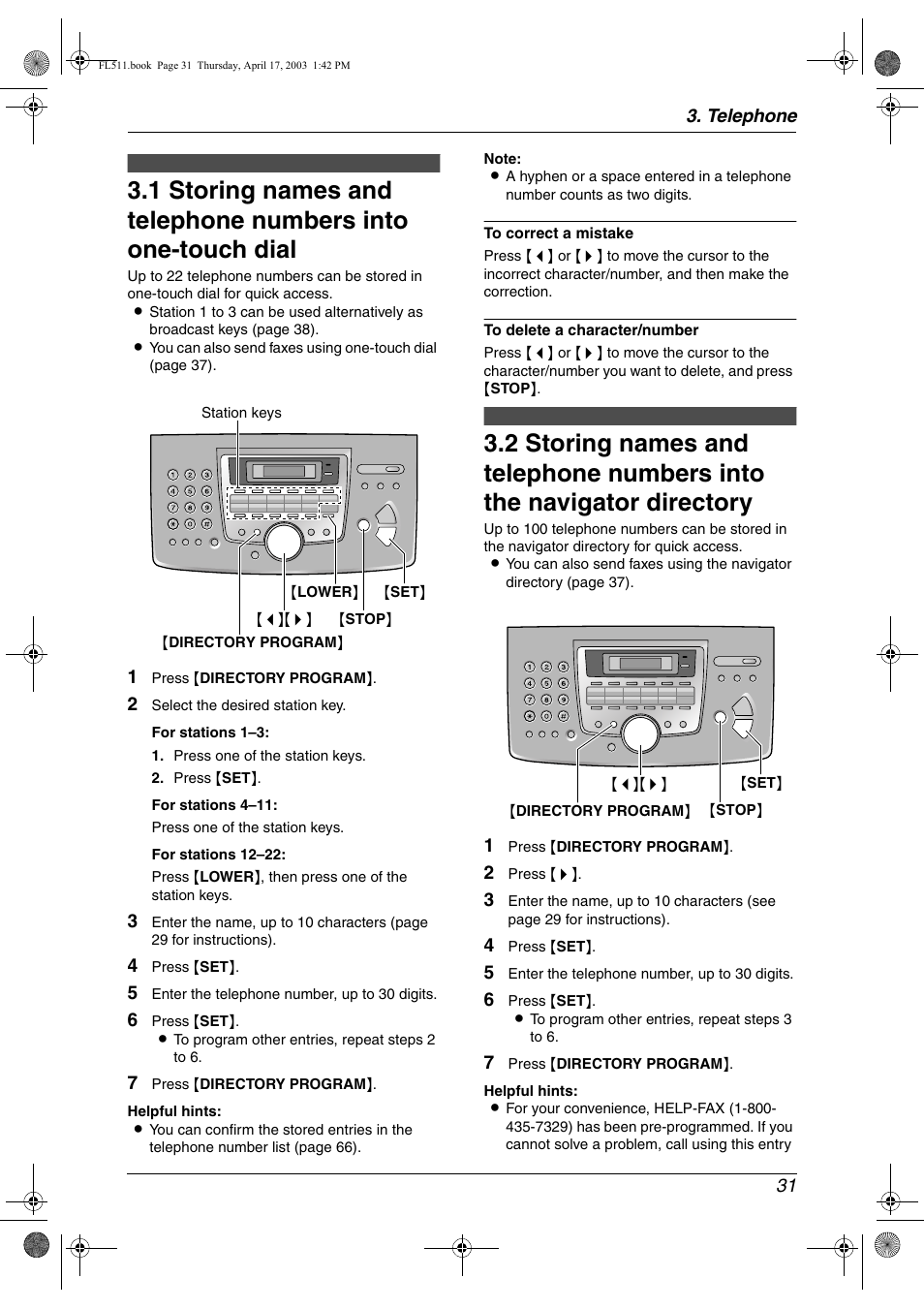 Telephone, Automatic dialing | Panasonic KX-FL511 User Manual | Page 33 / 82