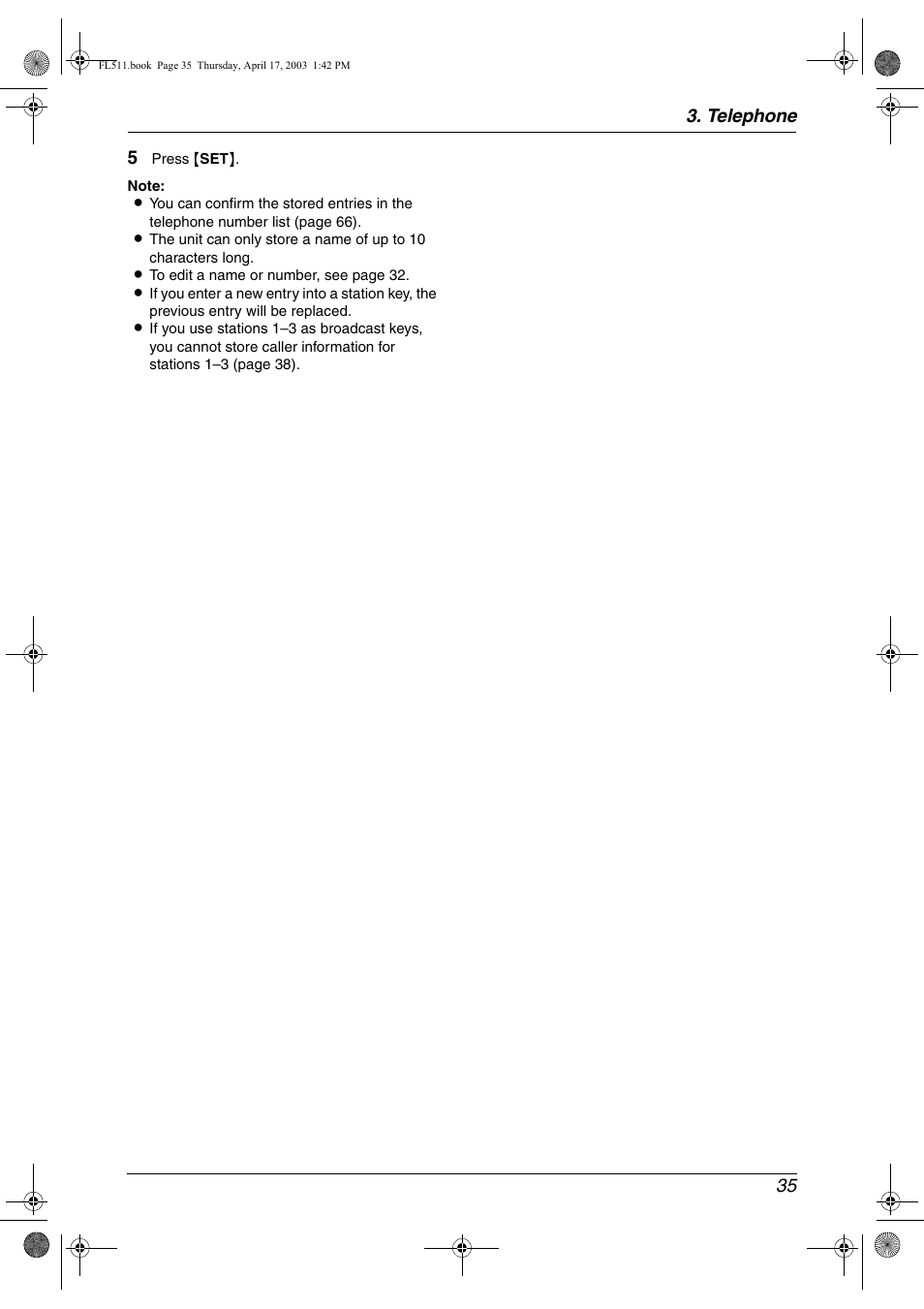 Telephone 35 5 | Panasonic KX-FL511 User Manual | Page 37 / 82