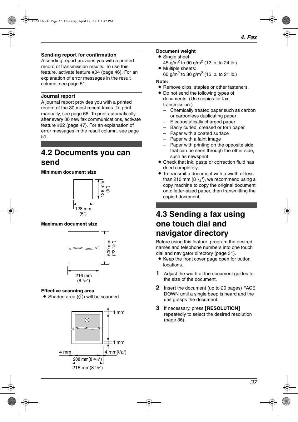 Documents you can send, 2 documents you can send, Fax 37 | Panasonic KX-FL511 User Manual | Page 39 / 82