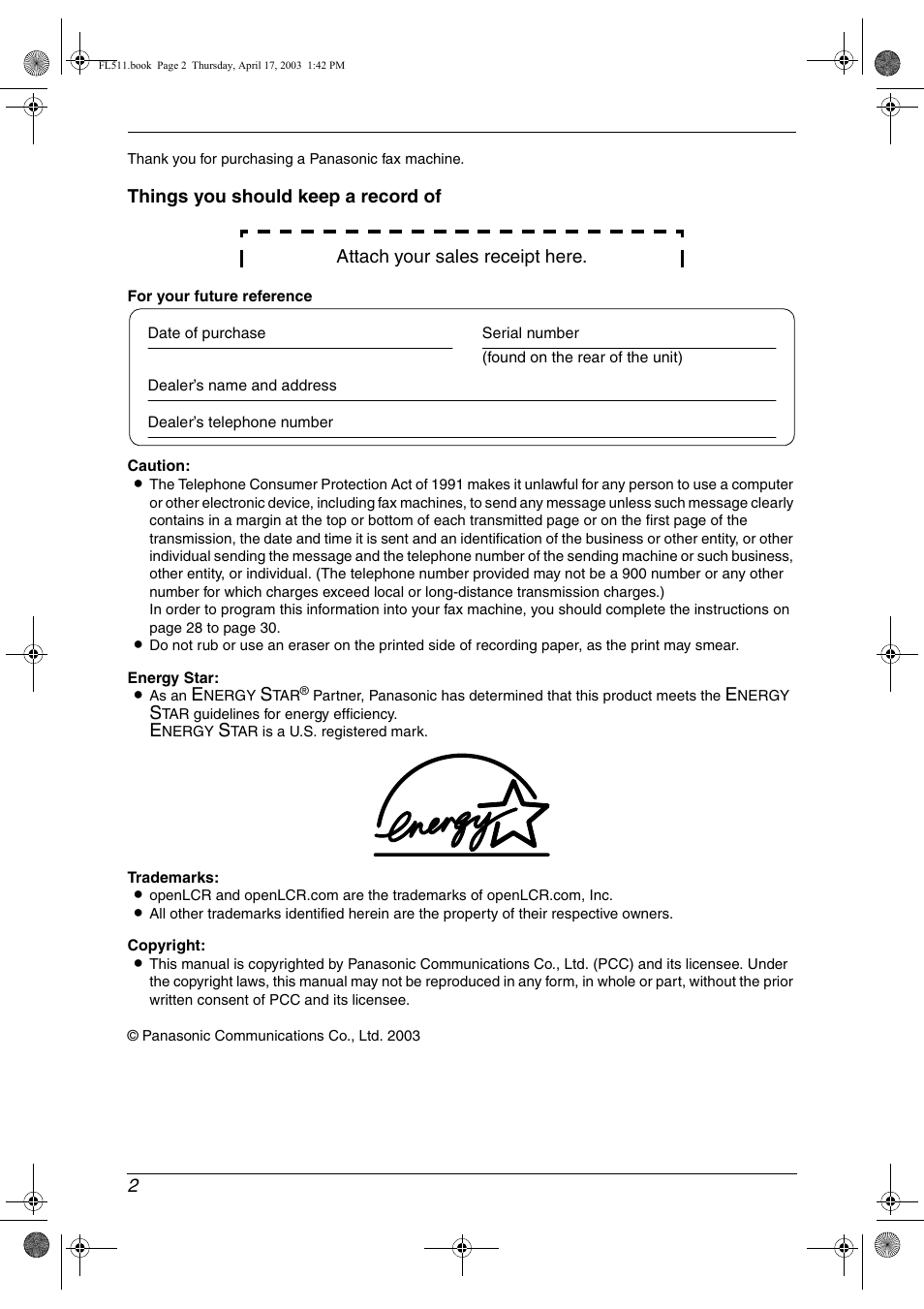 Panasonic KX-FL511 User Manual | Page 4 / 82