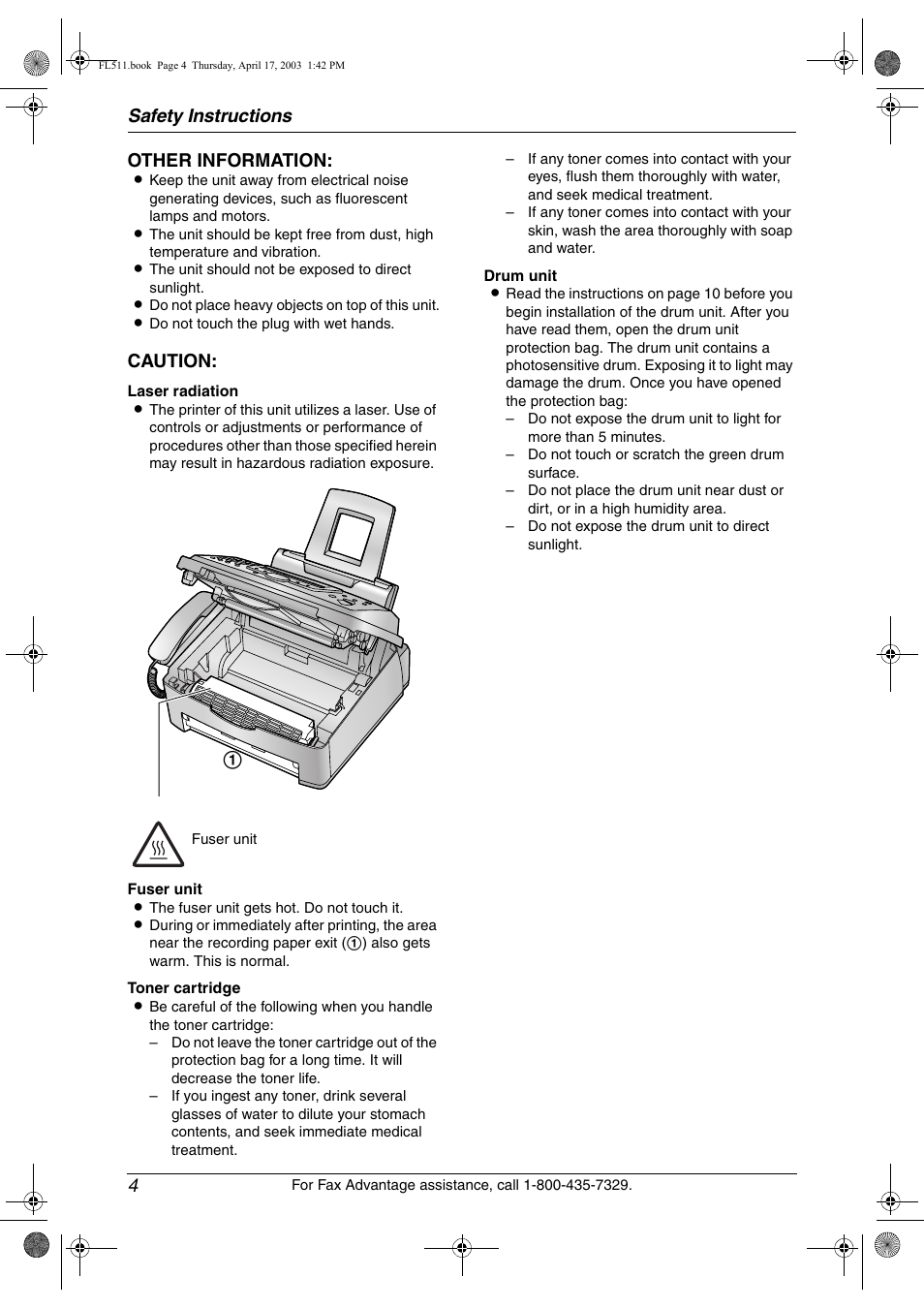 Safety instructions 4, Other information, Caution | Panasonic KX-FL511 User Manual | Page 6 / 82