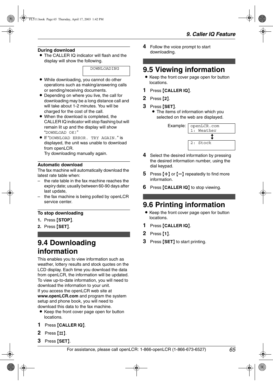 Downloading information, Viewing information, Printing information | 4 downloading information, 5 viewing information, 6 printing information | Panasonic KX-FL511 User Manual | Page 67 / 82