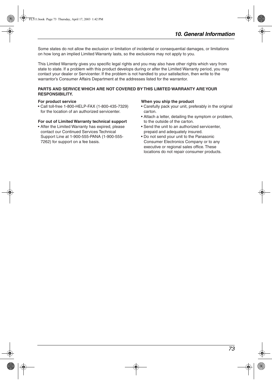 General information 73 | Panasonic KX-FL511 User Manual | Page 75 / 82