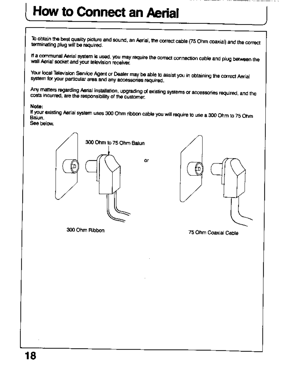 How to connect an aerial | Panasonic TC-26T1Z User Manual | Page 18 / 60