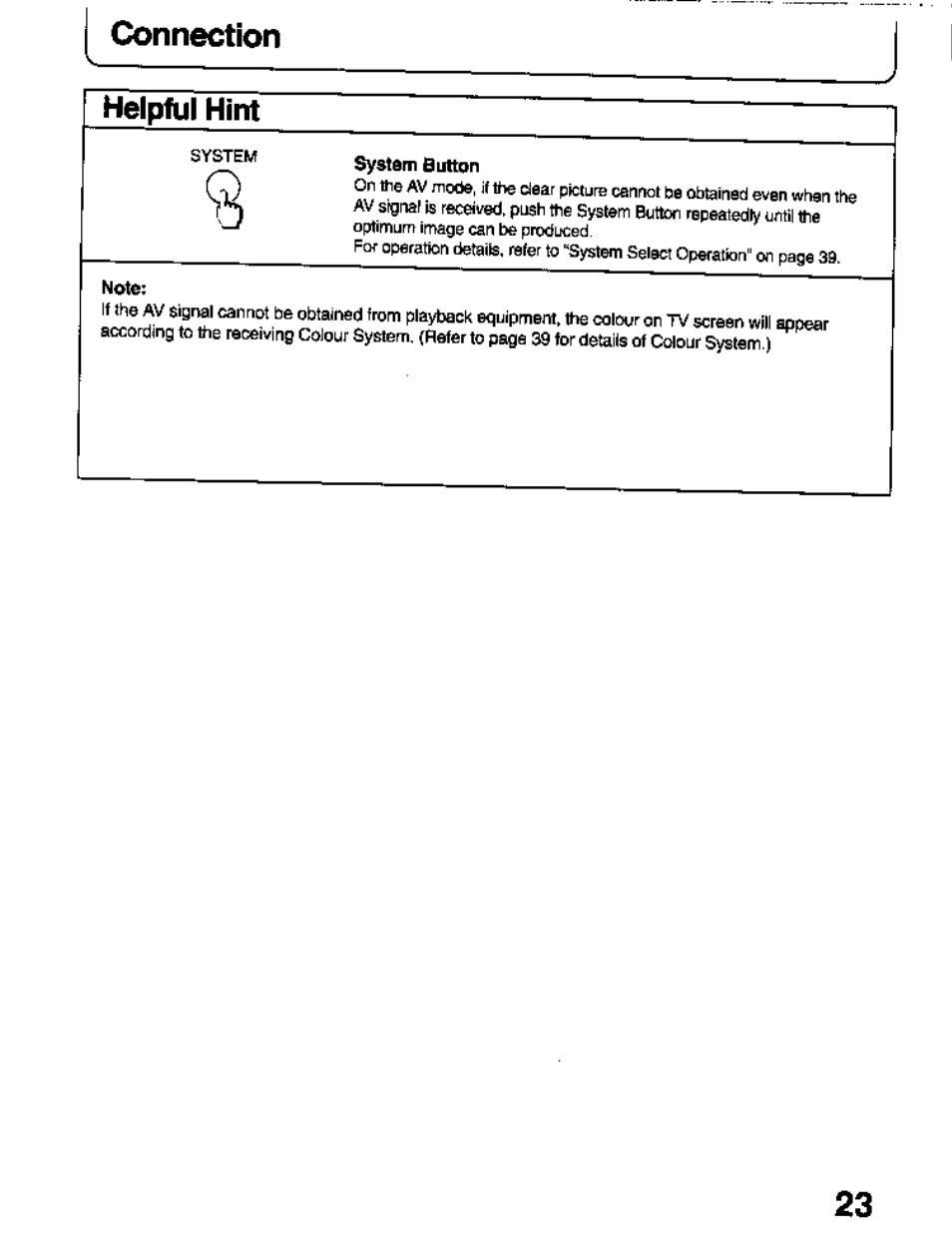 Connection, Helpful hint | Panasonic TC-26T1Z User Manual | Page 23 / 60