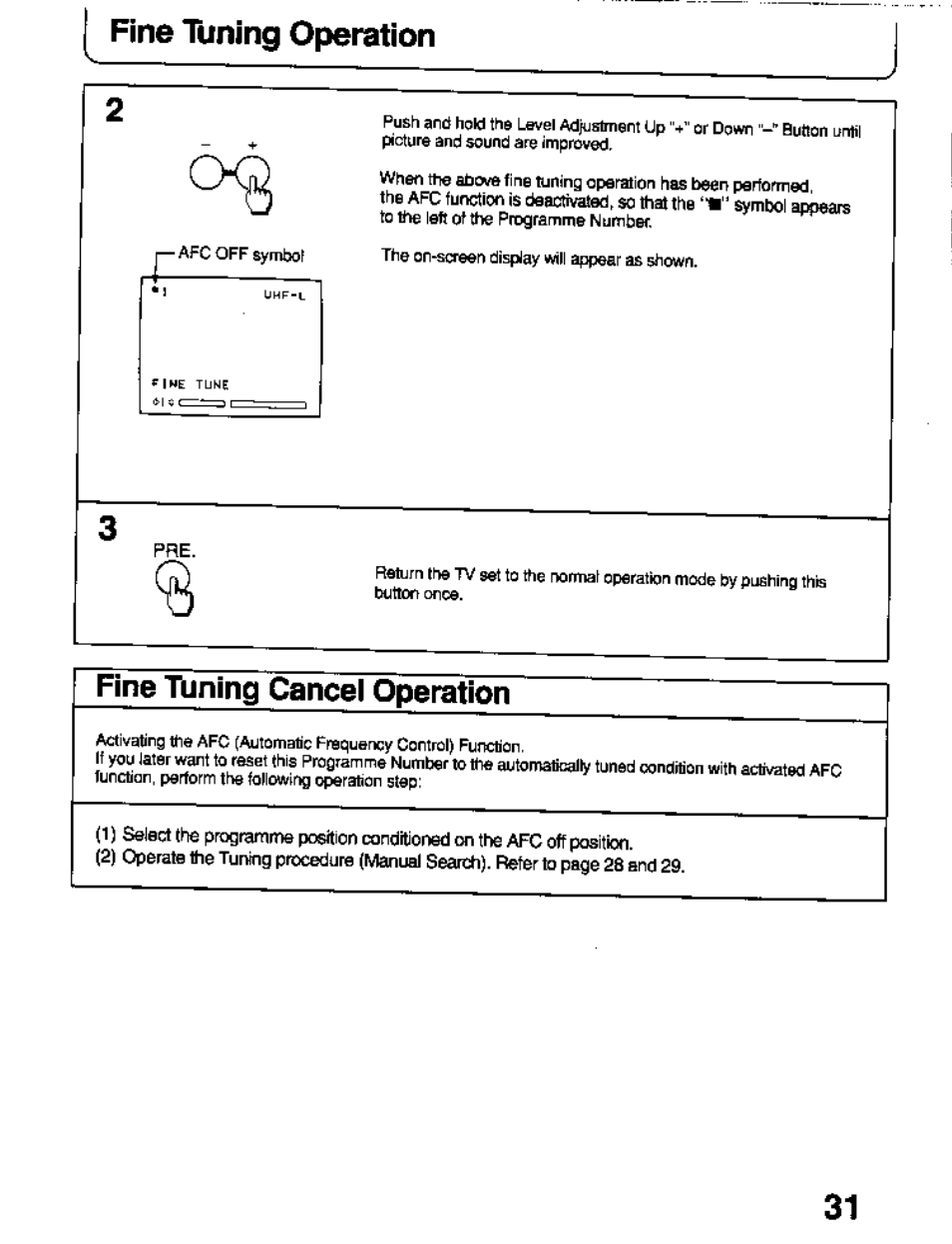 Fine tuning operation, Fine tuning cancel operation | Panasonic TC-26T1Z User Manual | Page 31 / 60
