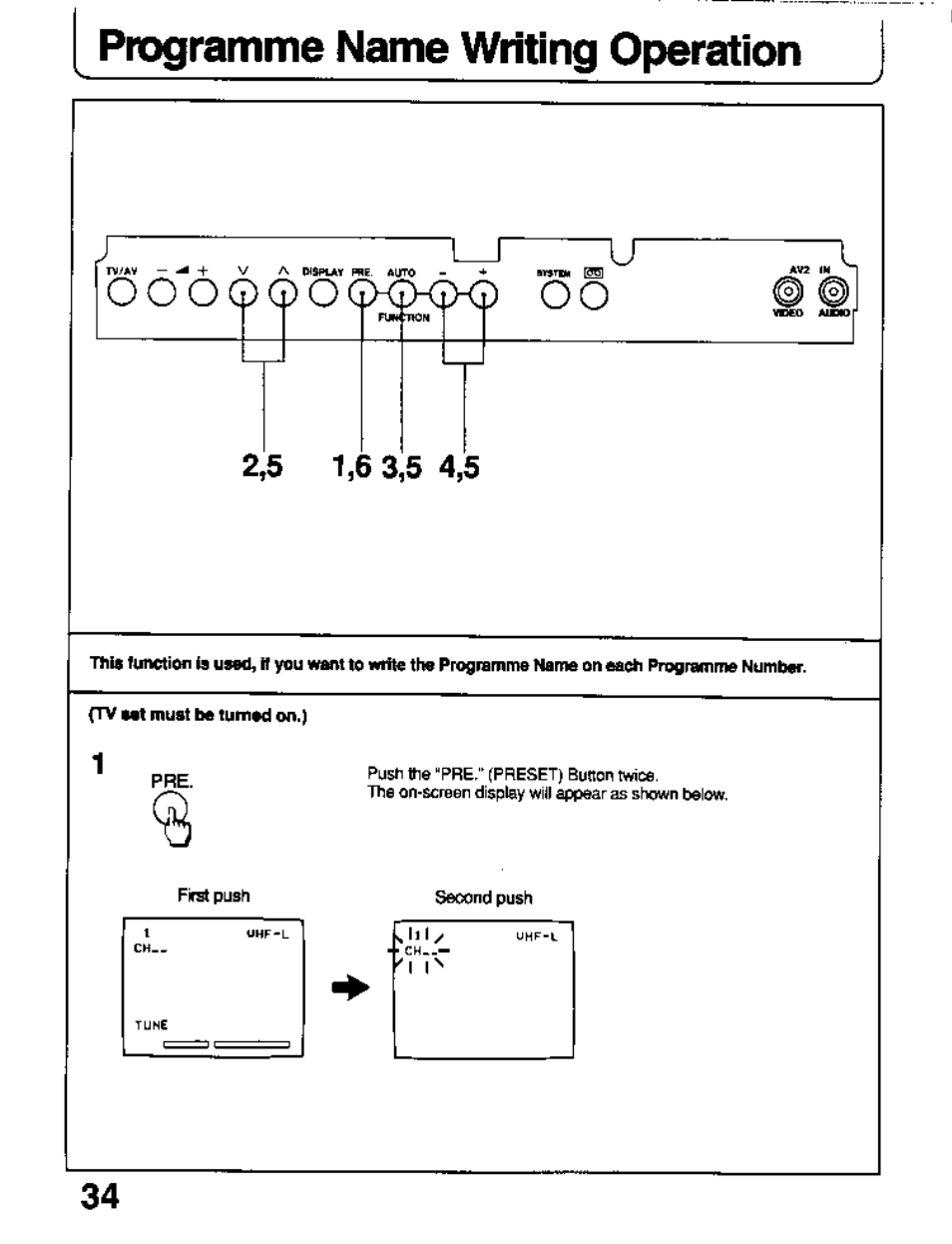 Programme name writing operation | Panasonic TC-26T1Z User Manual | Page 34 / 60