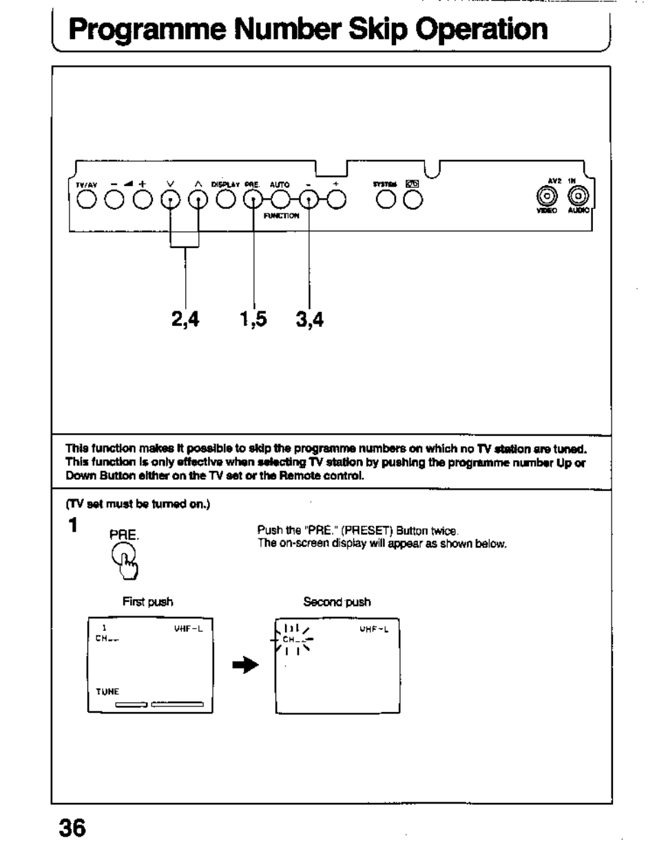 Programme number skip operation | Panasonic TC-26T1Z User Manual | Page 36 / 60