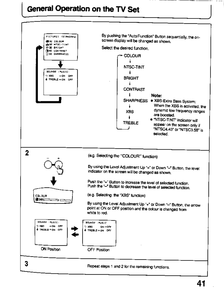 General operation on the tv set | Panasonic TC-26T1Z User Manual | Page 41 / 60