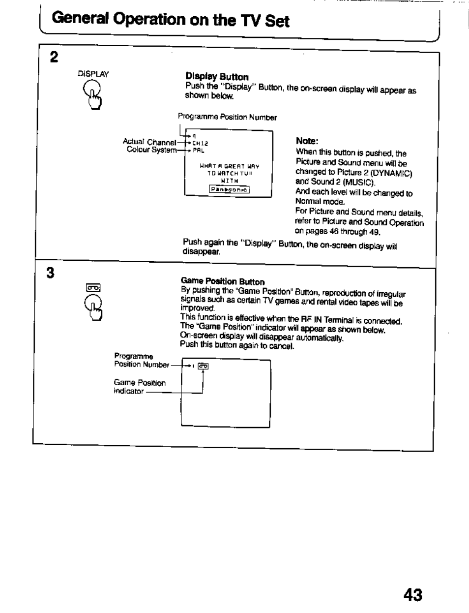 General operation on the tv set | Panasonic TC-26T1Z User Manual | Page 43 / 60