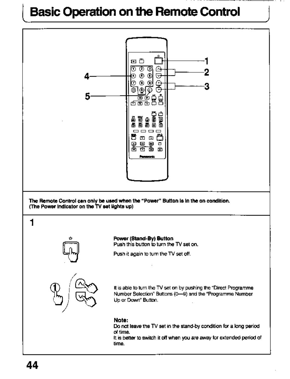 Basic operation on the remote controi | Panasonic TC-26T1Z User Manual | Page 44 / 60