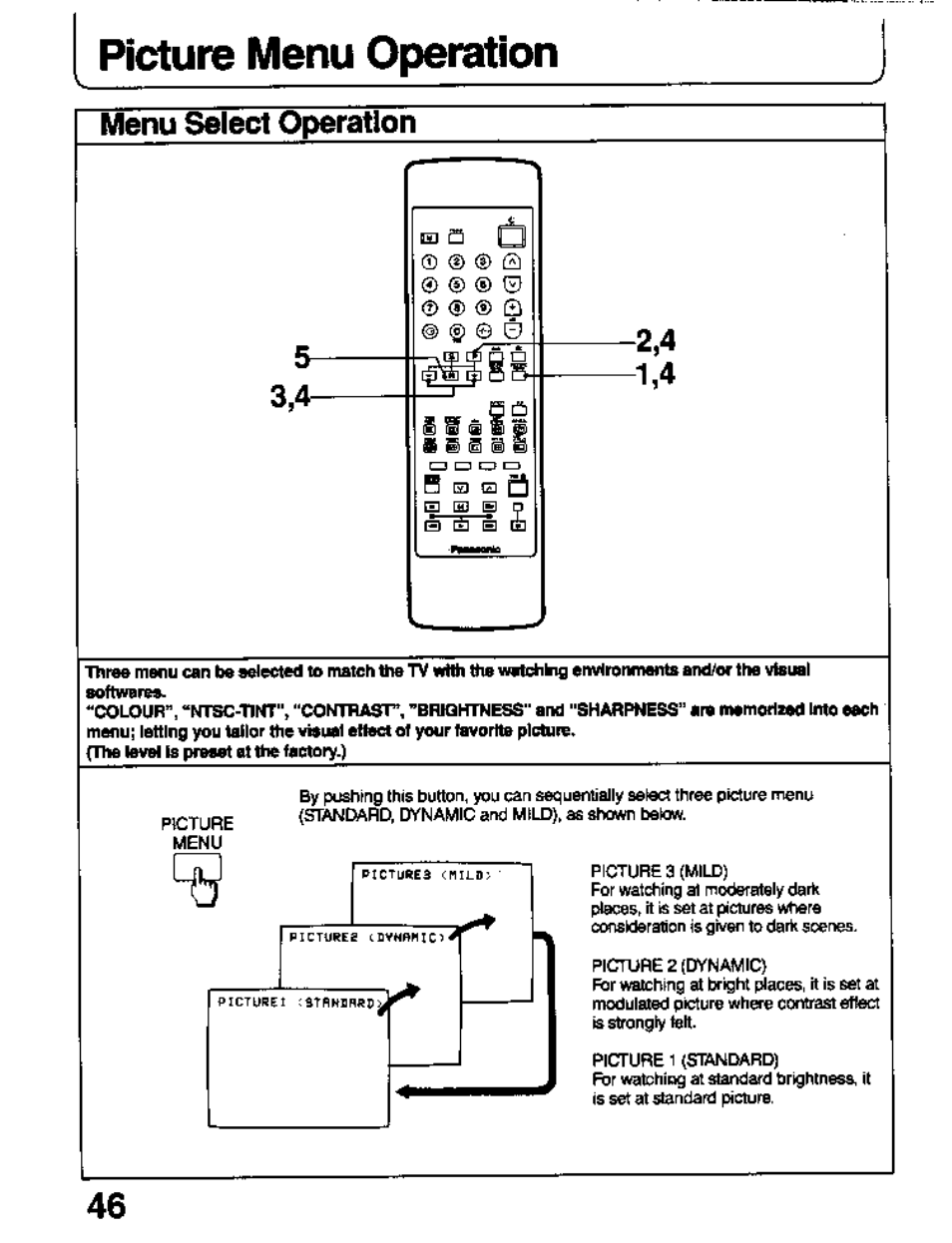 Picture menu operation, Menu select operation | Panasonic TC-26T1Z User Manual | Page 46 / 60