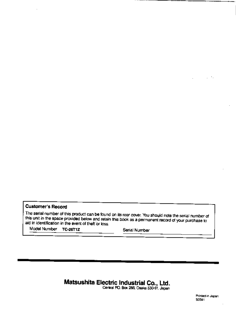 Matsushita electric industrial co., ltd | Panasonic TC-26T1Z User Manual | Page 60 / 60