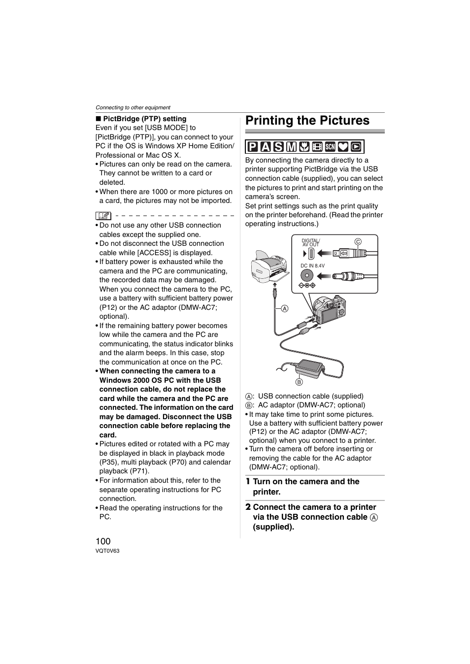 Printing the pictures | Panasonic DMC-FZ7 User Manual | Page 100 / 132