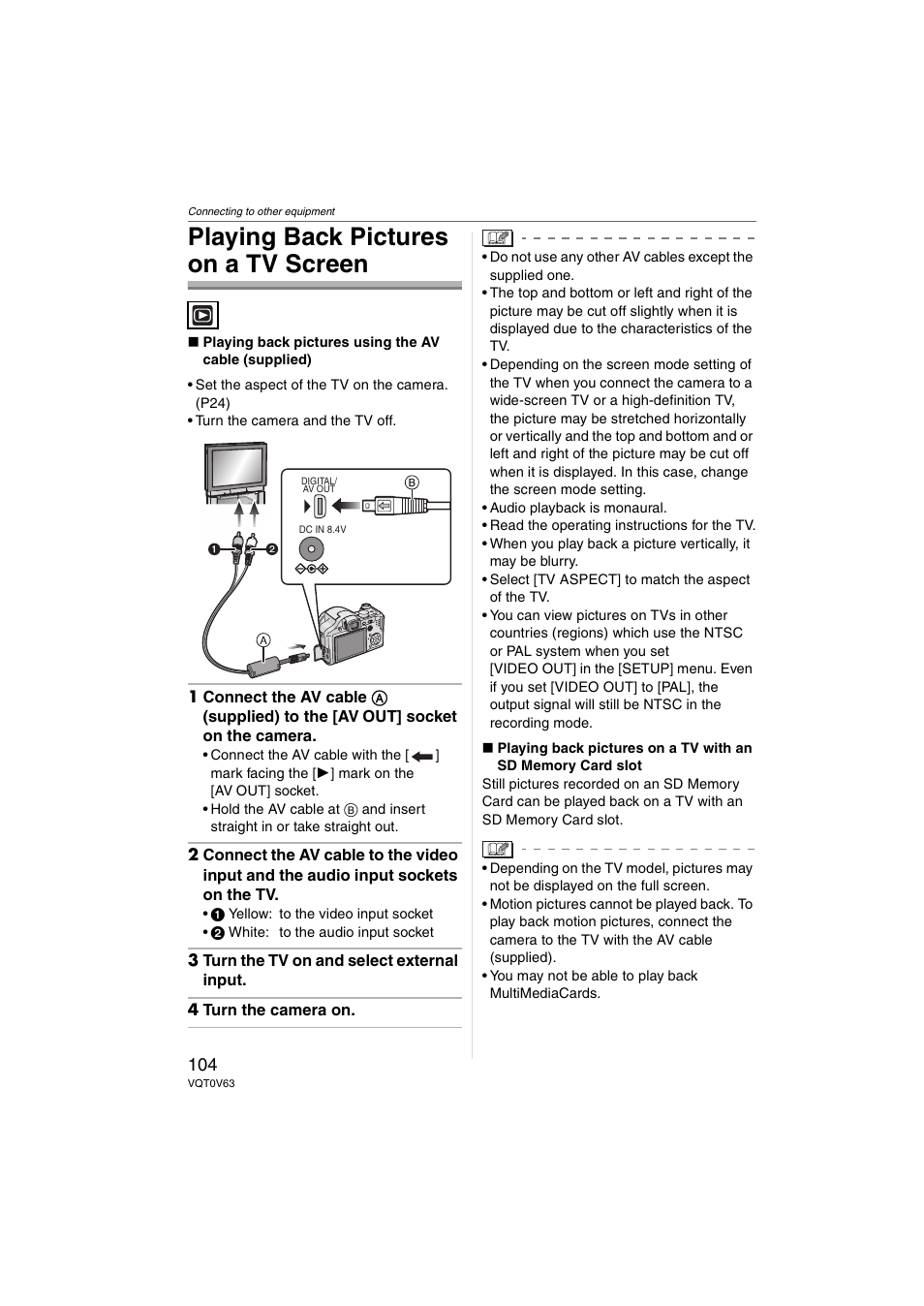 Playing back pictures on a tv screen | Panasonic DMC-FZ7 User Manual | Page 104 / 132