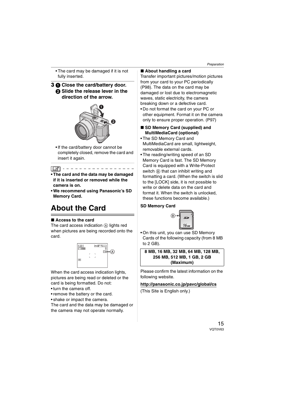 About the card | Panasonic DMC-FZ7 User Manual | Page 15 / 132