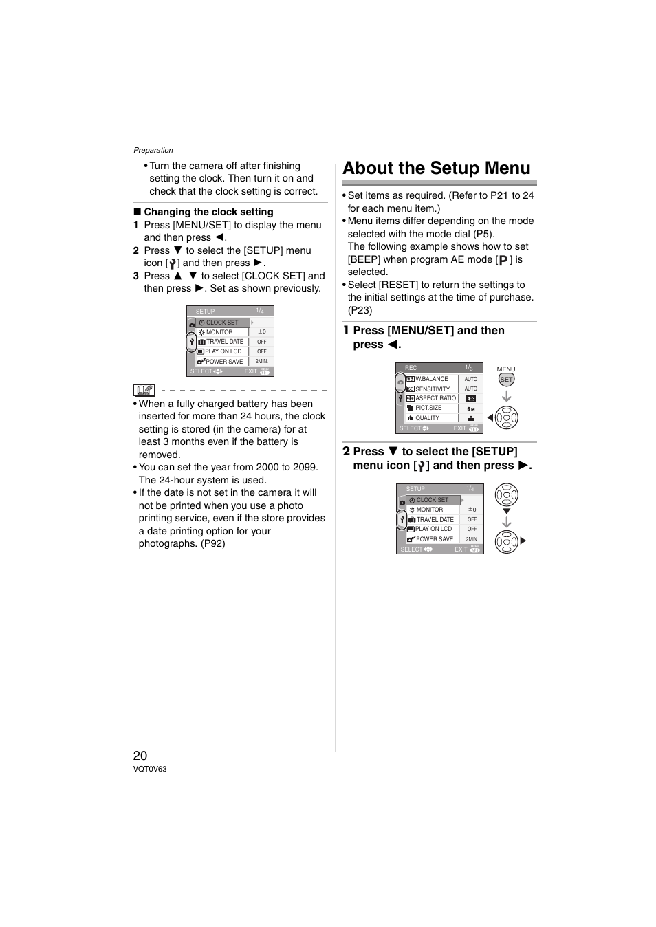 About the setup menu | Panasonic DMC-FZ7 User Manual | Page 20 / 132