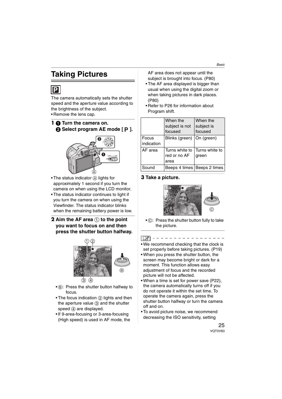 Basic, Taking pictures | Panasonic DMC-FZ7 User Manual | Page 25 / 132