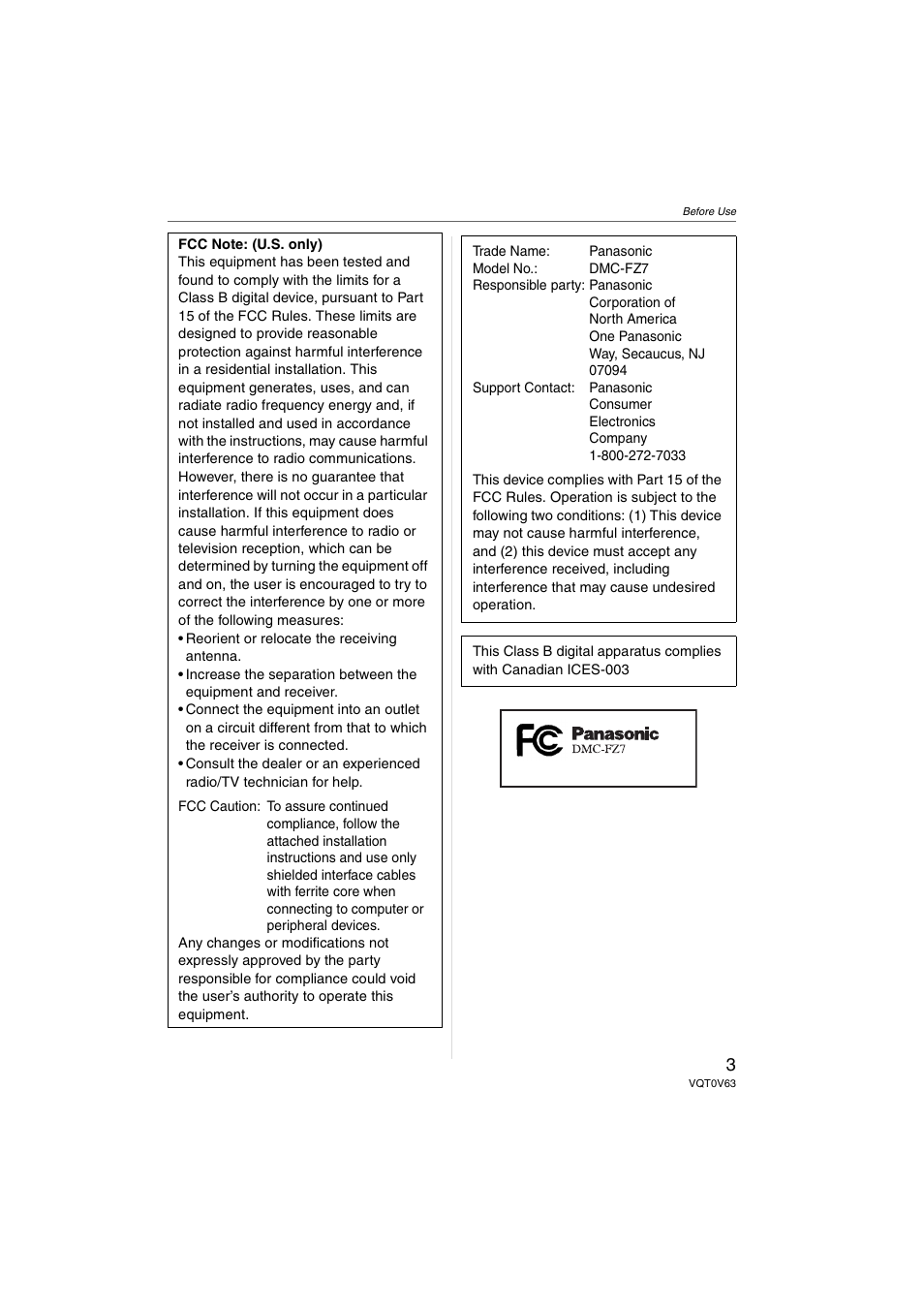 Panasonic DMC-FZ7 User Manual | Page 3 / 132