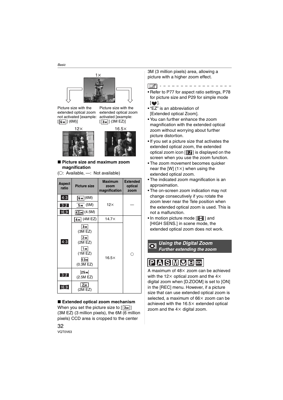 Using the digital zoom | Panasonic DMC-FZ7 User Manual | Page 32 / 132