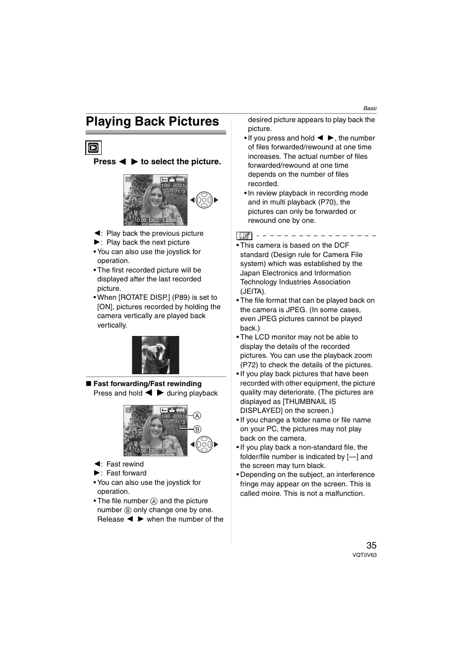 Playing back pictures | Panasonic DMC-FZ7 User Manual | Page 35 / 132