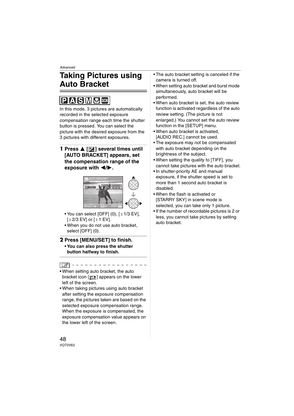 Taking pictures using auto bracket | Panasonic DMC-FZ7 User Manual | Page 48 / 132