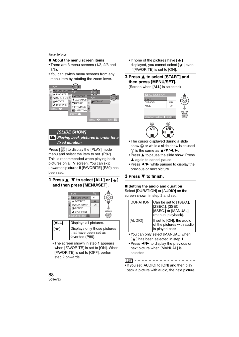 Slide show, 3 press 4 to finish | Panasonic DMC-FZ7 User Manual | Page 88 / 132