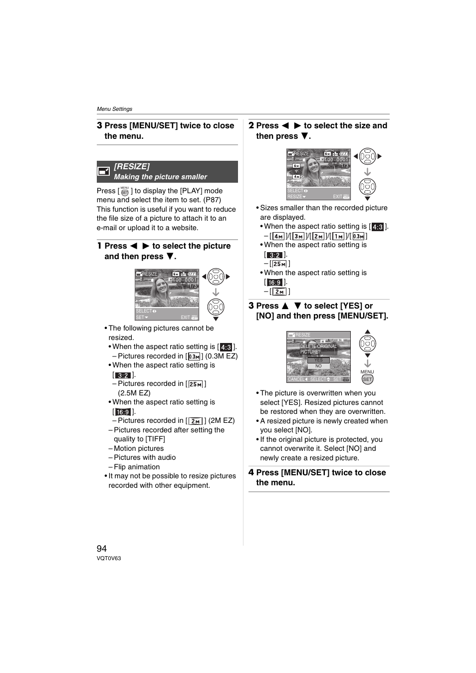 Resize | Panasonic DMC-FZ7 User Manual | Page 94 / 132