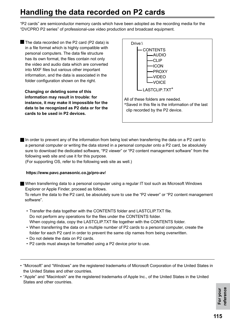 Handling the data recorded on p2 cards, Handling the data recorded on p cards | Panasonic AG-HPG20P User Manual | Page 115 / 120