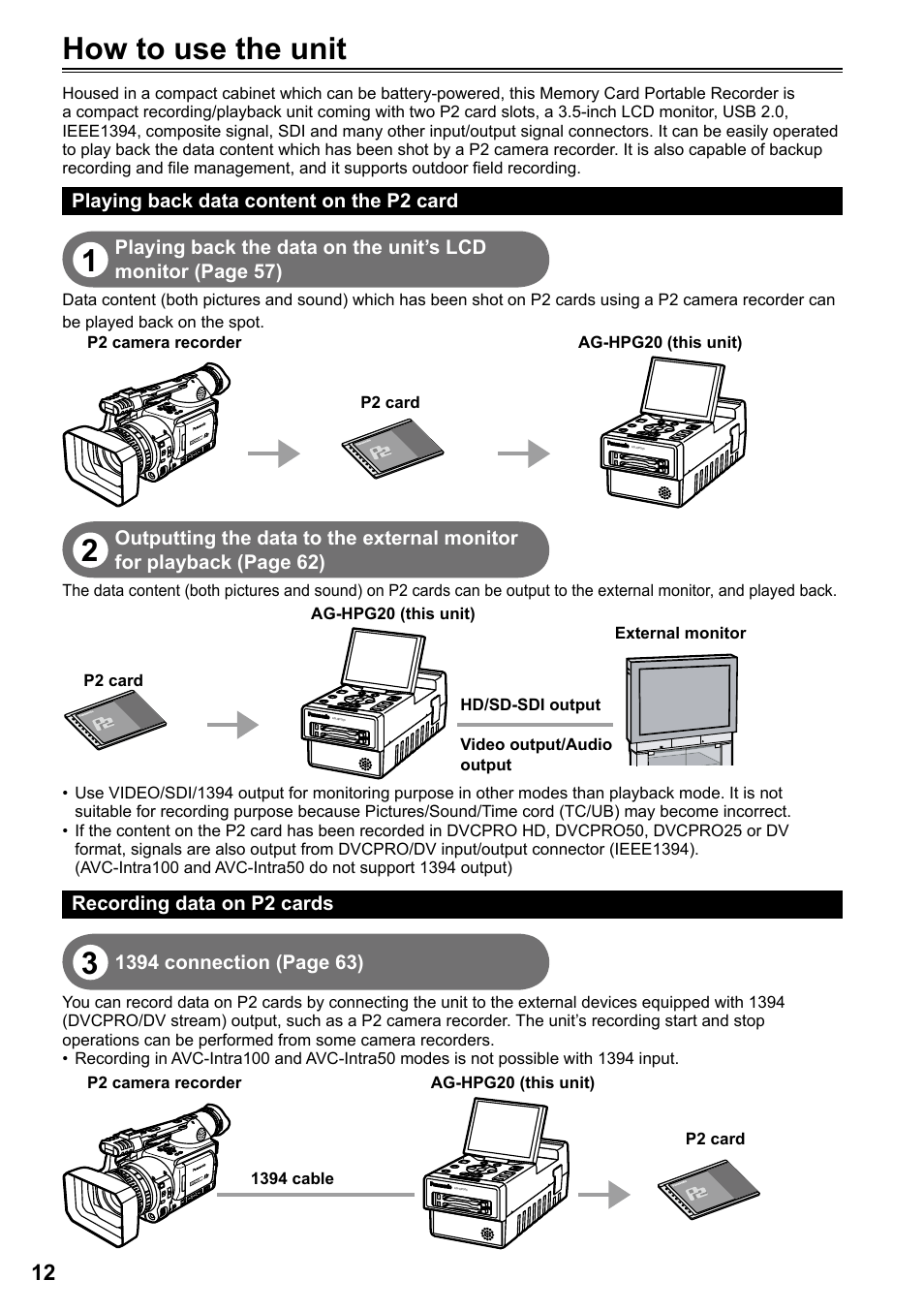 How to use the unit | Panasonic AG-HPG20P User Manual | Page 12 / 120