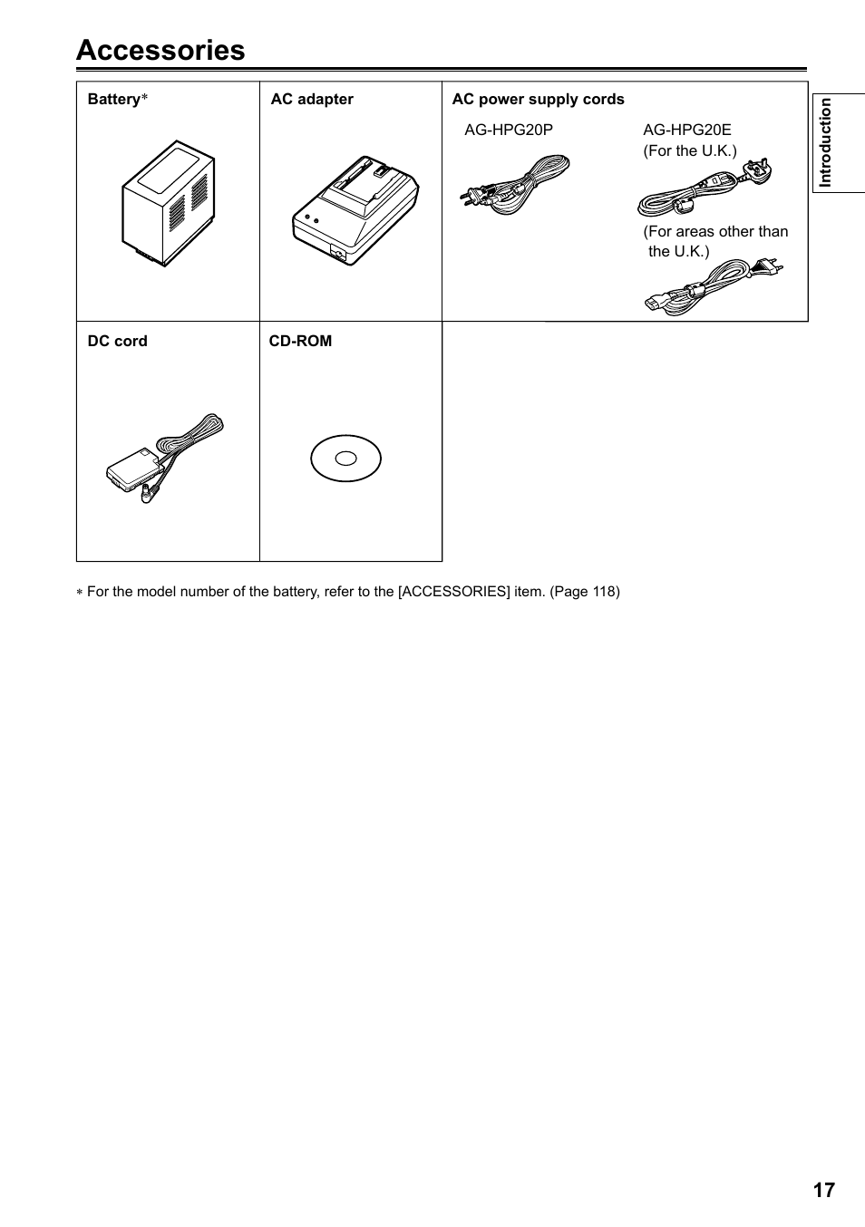 Accessories | Panasonic AG-HPG20P User Manual | Page 17 / 120