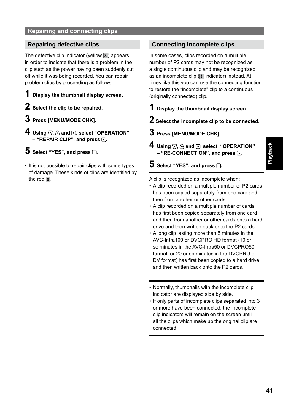 Repairing and connecting clips | Panasonic AG-HPG20P User Manual | Page 41 / 120