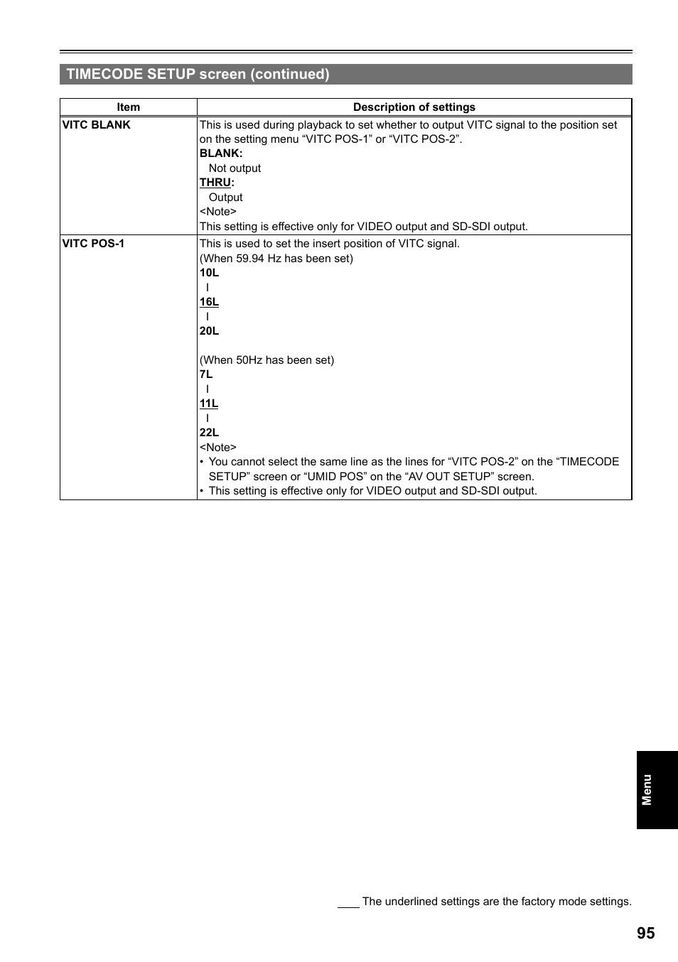 Timecode setup screen (continued) | Panasonic AG-HPG20P User Manual | Page 95 / 120