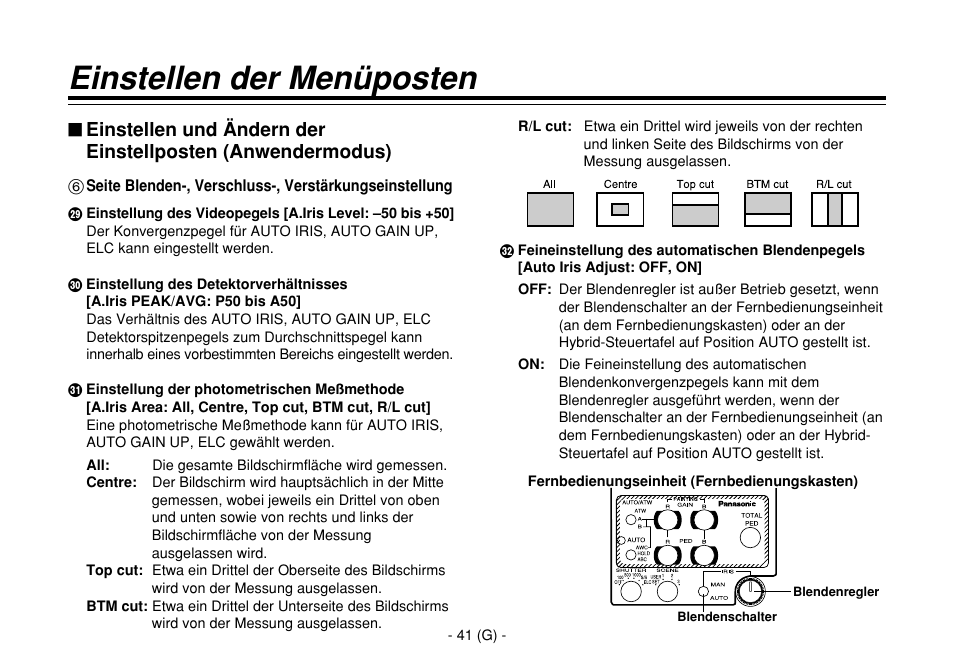 Einstellen der menüposten | Panasonic AW-E860L User Manual | Page 100 / 292