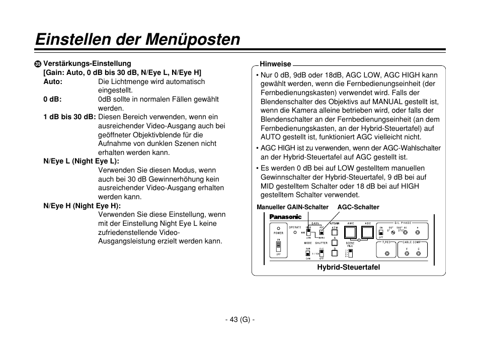 Einstellen der menüposten | Panasonic AW-E860L User Manual | Page 102 / 292