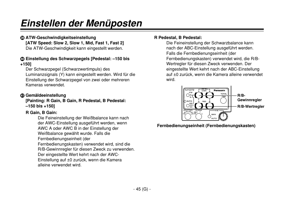Einstellen der menüposten | Panasonic AW-E860L User Manual | Page 104 / 292