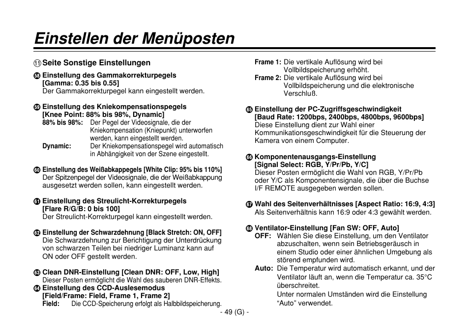 Einstellen der menüposten | Panasonic AW-E860L User Manual | Page 108 / 292