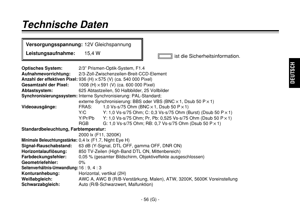 Technische daten | Panasonic AW-E860L User Manual | Page 115 / 292