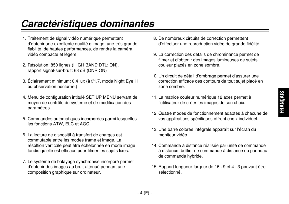 Caractéristiques dominantes | Panasonic AW-E860L User Manual | Page 121 / 292