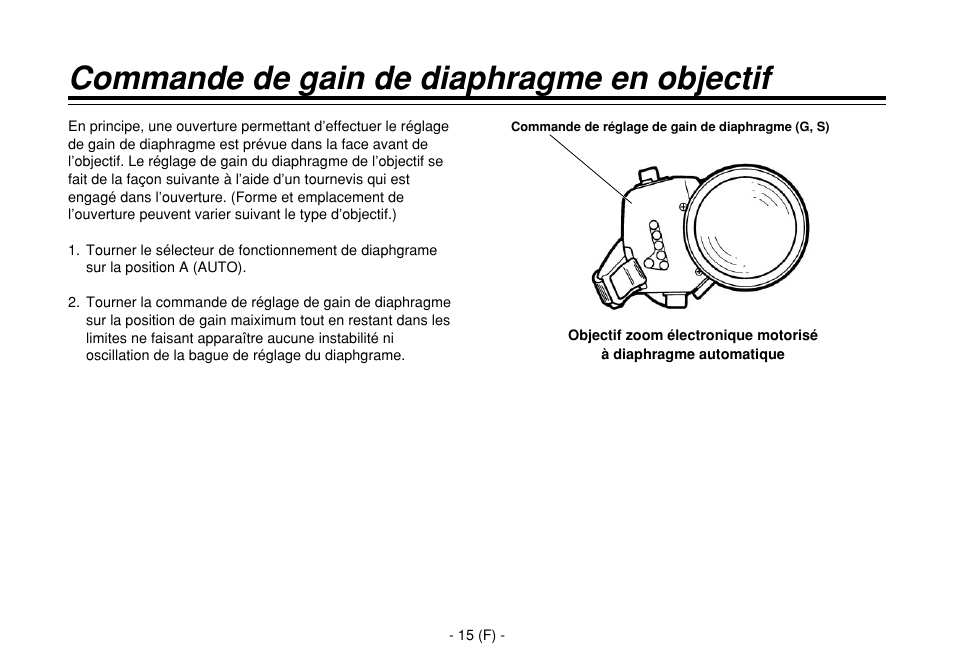 Commande de gain de diaphragme en objectif | Panasonic AW-E860L User Manual | Page 132 / 292